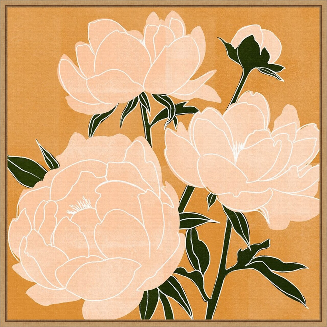 Modern Peonies II by Emma Scarvey 22-in. W x 22-in. H. Canvas Wall Art Print Framed in Natural